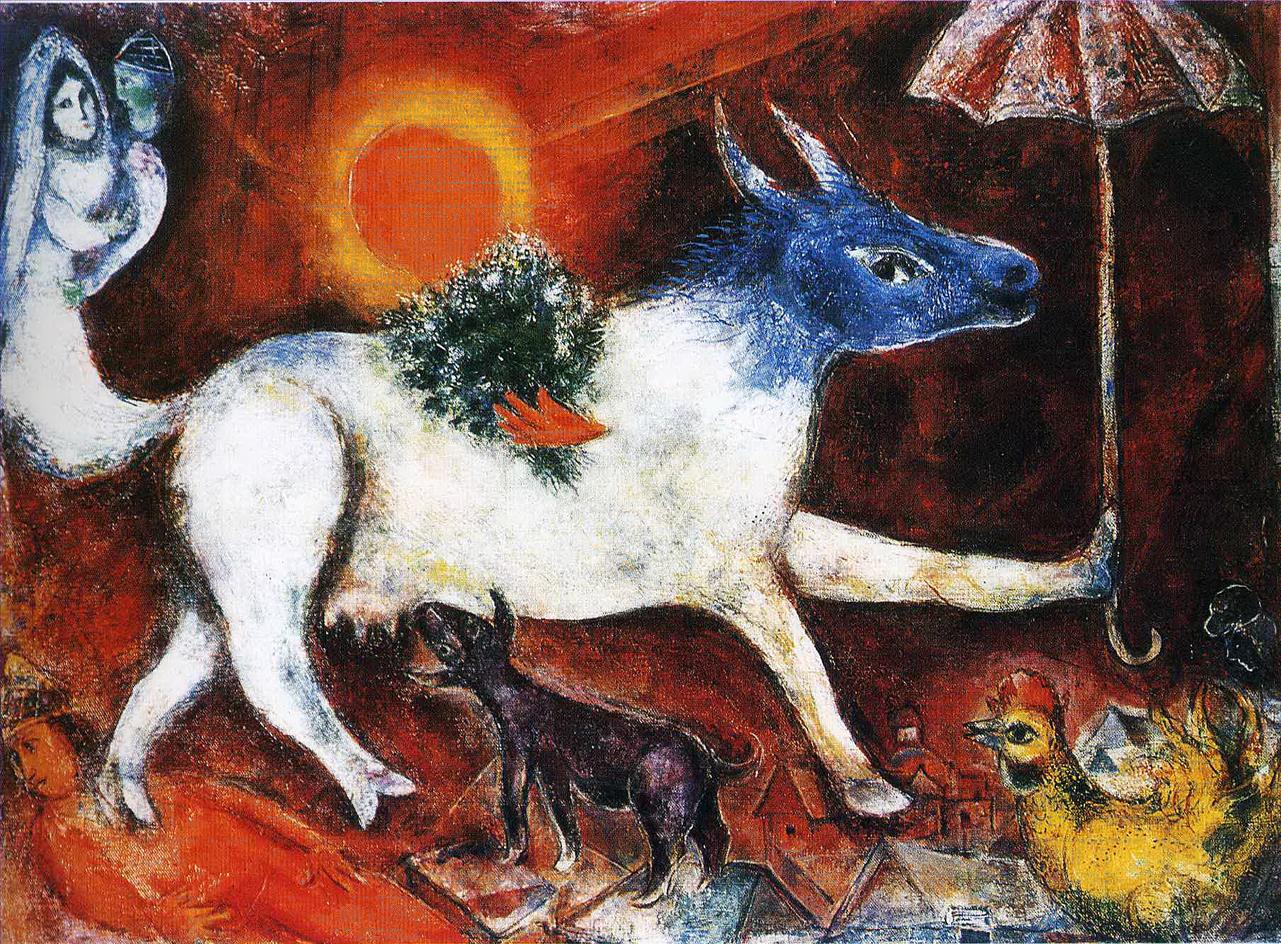 Vache à l’ombrelle contemporain Marc Chagall Peintures à l'huile